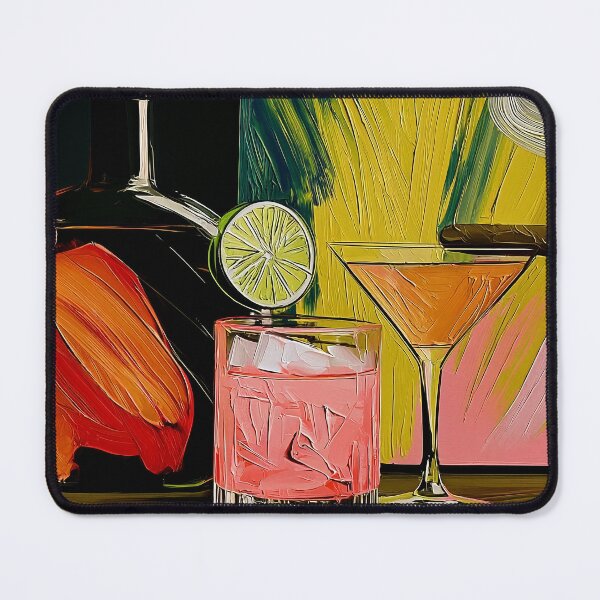 Item preview, Cocktail Glasses and Smoking Cigar with Lime Garnish in Bold Colors and Expressive Brushstrokes designed and sold by OlfactoART Studio.