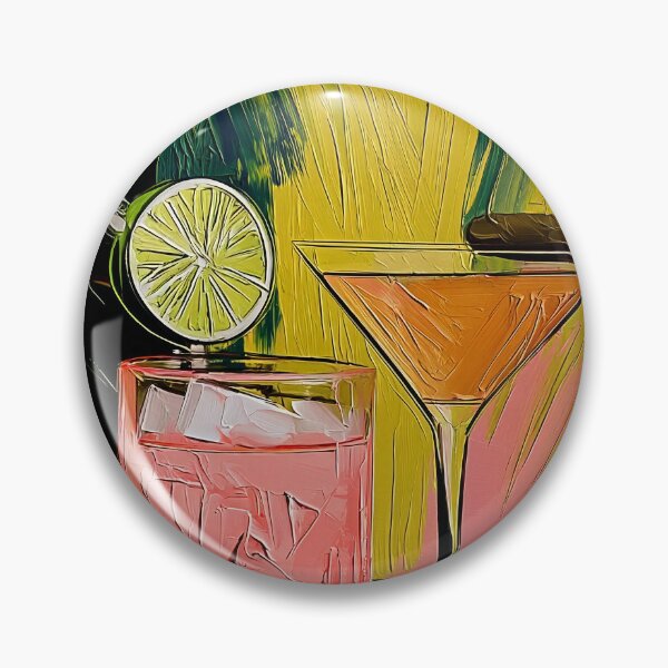 Item preview, Cocktail Glasses and Smoking Cigar with Lime Garnish in Bold Colors and Expressive Brushstrokes designed and sold by OlfactoART Studio.