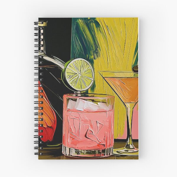 Artikelvorschau, Cocktailgläser und rauchende Zigarre mit Limettengarnitur in kräftigen Farben und ausdrucksstarken Pinselstrichen entworfen und verkauft von OlfactoART Studio.