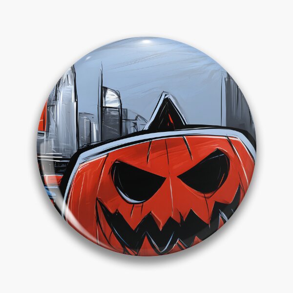 Item preview, Menacing Jack O Lantern in a Surreal Cityscape with Brightly Colored Cars Vibrant Halloween Energy designed and sold by OlfactoART Studio.