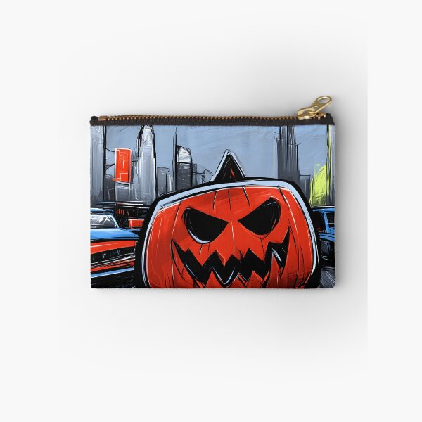 Item preview, Menacing Jack O Lantern in a Surreal Cityscape with Brightly Colored Cars Vibrant Halloween Energy designed and sold by OlfactoART Studio.