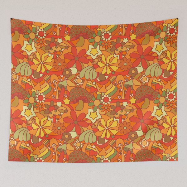 Item preview, 70's Psychedelic Garden in Orange designed and sold by YesterdayColl.