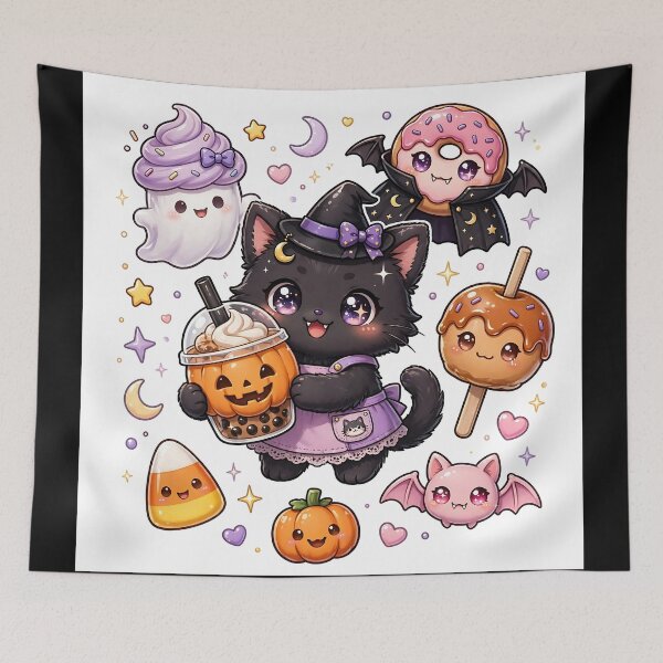 Item preview, Black Cat Halloween Café | Kawaii Boba Witch Cat Spooky Food Design designed and sold by SmartyWonders.