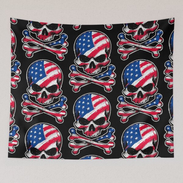 Item preview, American Flag Skull and Crossbones Art designed and sold by Skulls & Calaveras.
