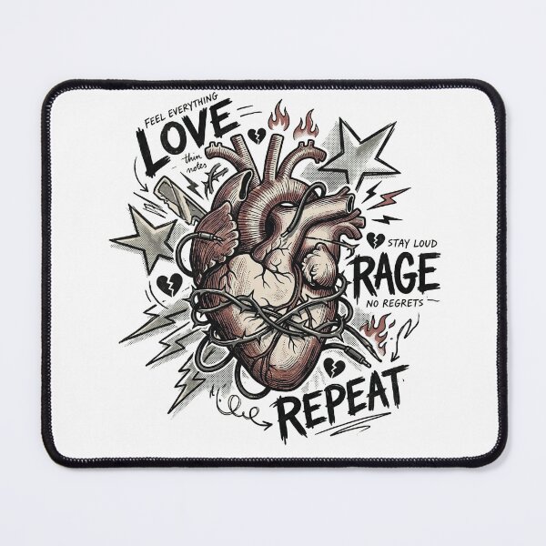 Item preview, Love Rage Repeat – Emo Pop Punk Vintage Heart designed and sold by Etch-art.