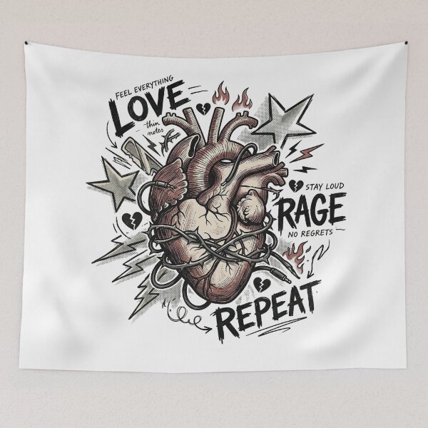 Item preview, Love Rage Repeat – Emo Pop Punk Vintage Heart designed and sold by Etch-art.