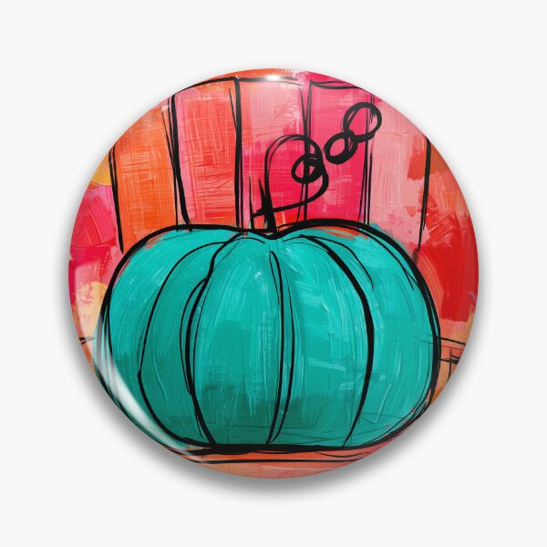 Item preview, Turquoise Pumpkin on an Orange Chair in Vibrant Autumn Colors with Bold Brushstrokes and Fall Energy designed and sold by OlfactoART Studio.
