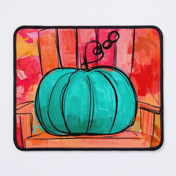 Item preview, Turquoise Pumpkin on an Orange Chair in Vibrant Autumn Colors with Bold Brushstrokes and Fall Energy designed and sold by OlfactoART Studio.