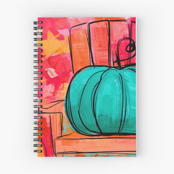 Item preview, Turquoise Pumpkin on an Orange Chair in Vibrant Autumn Colors with Bold Brushstrokes and Fall Energy designed and sold by OlfactoART Studio.