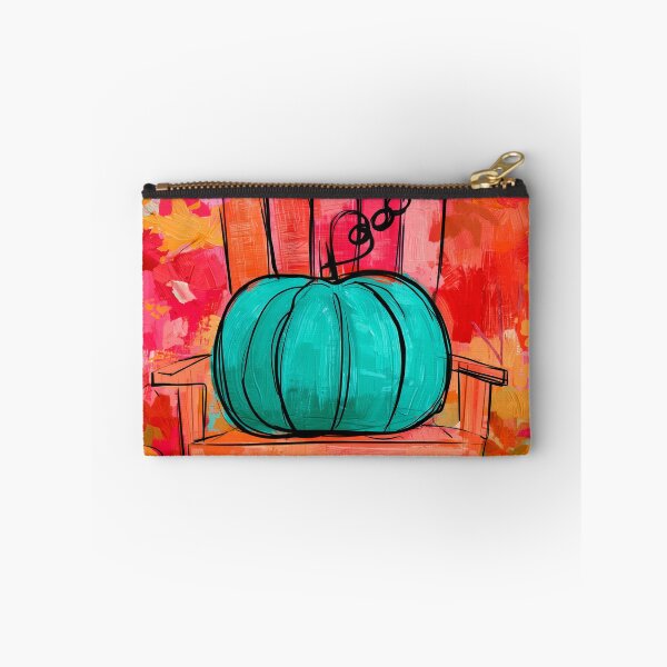 Item preview, Turquoise Pumpkin on an Orange Chair in Vibrant Autumn Colors with Bold Brushstrokes and Fall Energy designed and sold by OlfactoART Studio.
