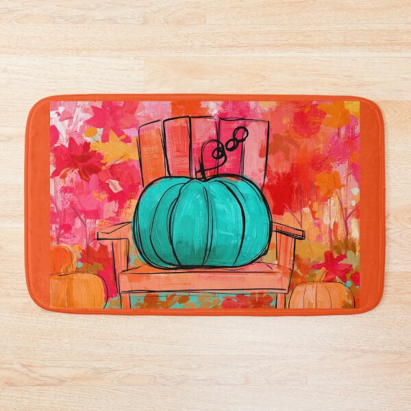 Item preview, Turquoise Pumpkin on an Orange Chair in Vibrant Autumn Colors with Bold Brushstrokes and Fall Energy designed and sold by OlfactoART Studio.