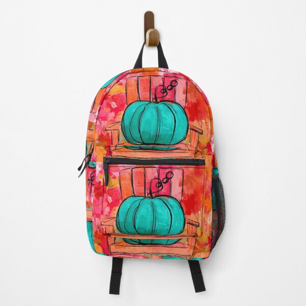 Item preview, Turquoise Pumpkin on an Orange Chair in Vibrant Autumn Colors with Bold Brushstrokes and Fall Energy designed and sold by OlfactoART Studio.