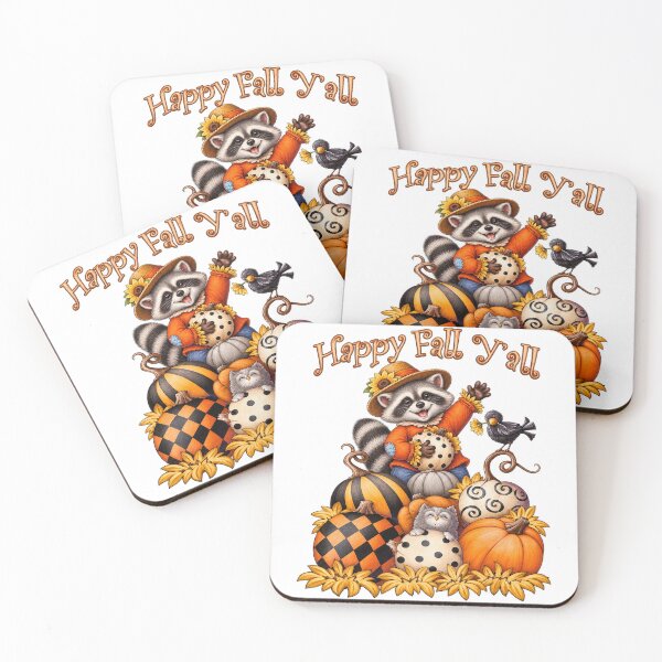 Item preview, Happy Fall Y'all Cute Raccoon Pumpkin Patch Illustration designed and sold by CozyCubs-Art.