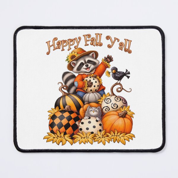Item preview, Happy Fall Y'all Cute Raccoon Pumpkin Patch Illustration designed and sold by CozyCubs-Art.