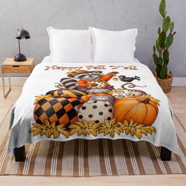 Item preview, Happy Fall Y'all Cute Raccoon Pumpkin Patch Illustration designed and sold by CozyCubs-Art.