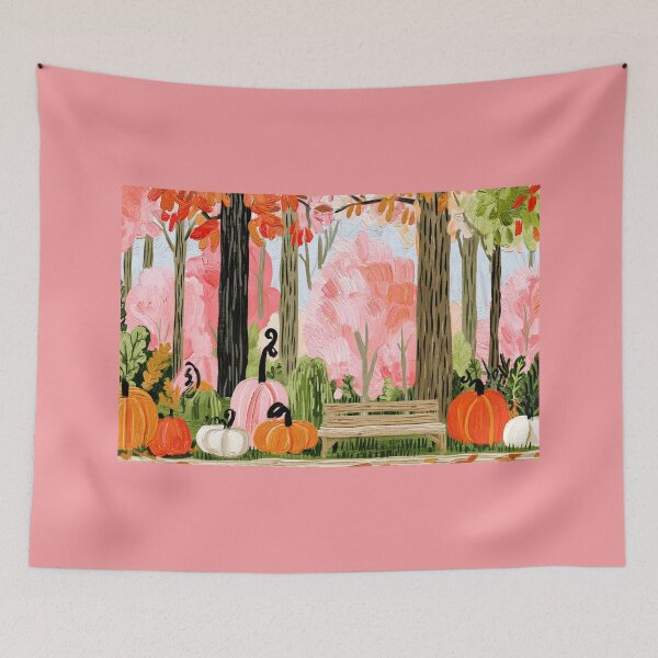 Item preview, Colorful Autumn Forest with Vibrant Leaves, Wooden Bench and Scattered Pumpkins in a Scenic Fall Set designed and sold by OlfactoART Studio.