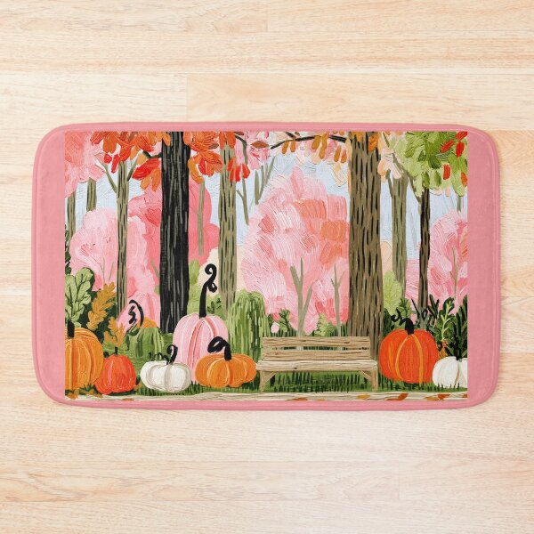 Item preview, Colorful Autumn Forest with Vibrant Leaves, Wooden Bench and Scattered Pumpkins in a Scenic Fall Set designed and sold by OlfactoART Studio.