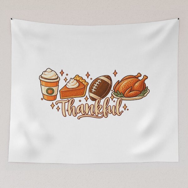 Item preview, Retro Thanksgiving Thankful Coffee Pie Football And Turkey designed and sold by CozyCubs-Art.