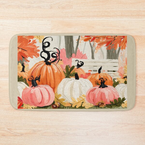 Item preview, Colorful Autumn Pumpkins with Rustic Bench, Vibrant Leaves and Cozy Fall Landscape designed and sold by OlfactoART Studio.