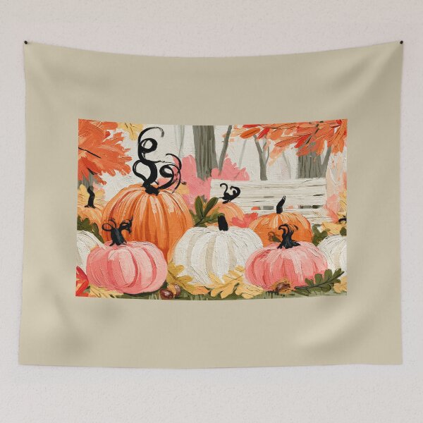 Item preview, Colorful Autumn Pumpkins with Rustic Bench, Vibrant Leaves and Cozy Fall Landscape designed and sold by OlfactoART Studio.