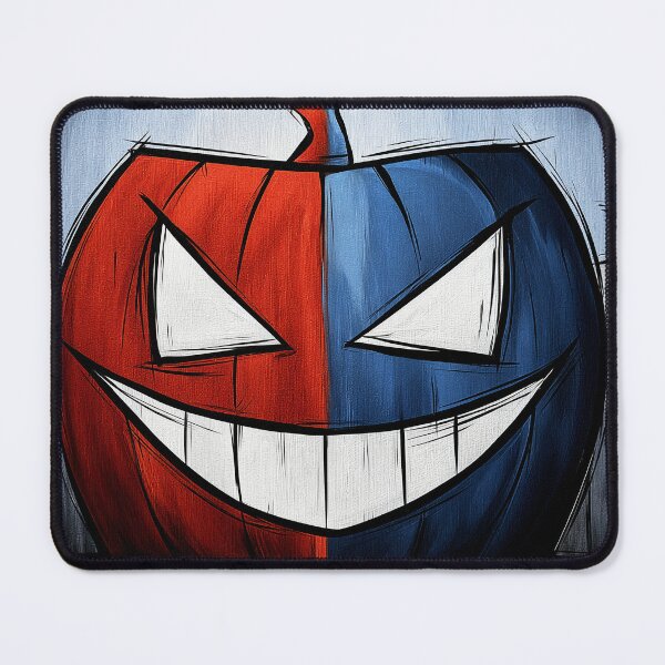 Item preview, Mischievous Halloween Pumpkin in Vivid Red and Blue with a Geometric Cityscape Modern Urban designed and sold by OlfactoART Studio.