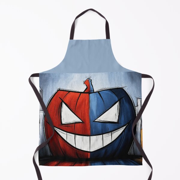 Item preview, Mischievous Halloween Pumpkin in Vivid Red and Blue with a Geometric Cityscape Modern Urban designed and sold by OlfactoART Studio.