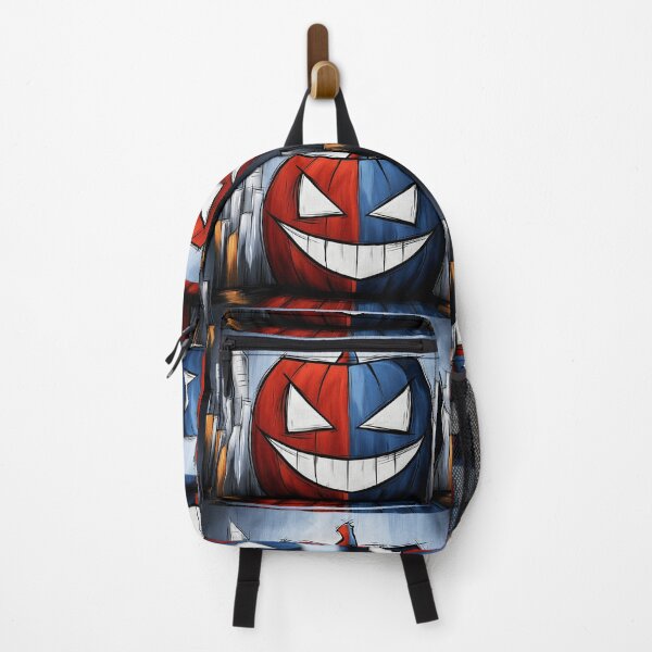 Item preview, Mischievous Halloween Pumpkin in Vivid Red and Blue with a Geometric Cityscape Modern Urban designed and sold by OlfactoART Studio.