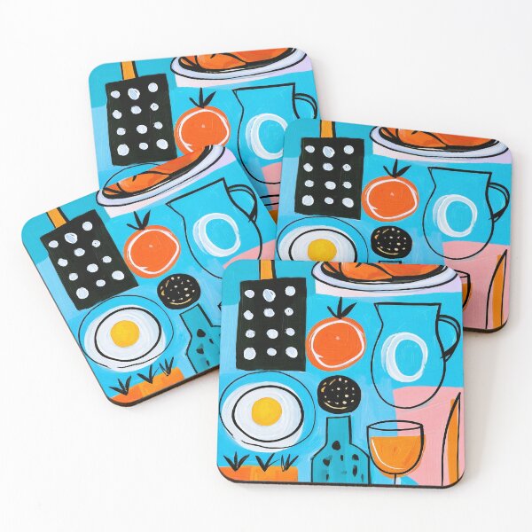 Item preview, Thanksgiving Feast with Roasted Chicken, Glass Pitcher, Egg and Vegetables in Bold Geometric Colors designed and sold by OlfactoART Studio.