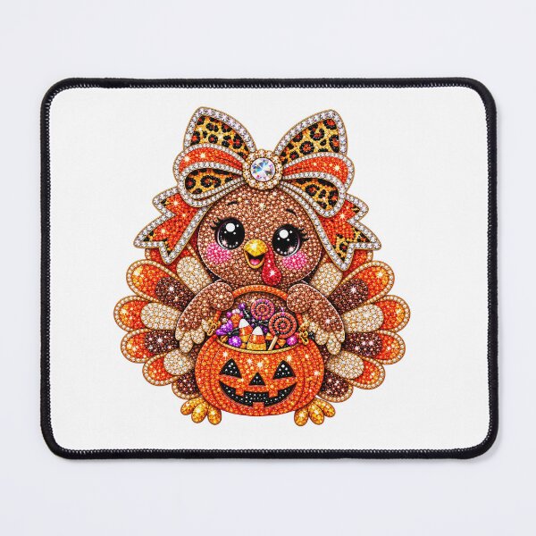 Item preview, Sparkly Diamond Art Turkey Holding Halloween Pumpkin Leopard Bow designed and sold by DYALEEZ-XCR.