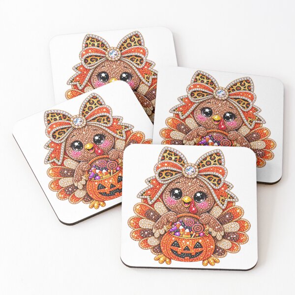 Item preview, Sparkly Diamond Art Turkey Holding Halloween Pumpkin Leopard Bow designed and sold by DYALEEZ-XCR.
