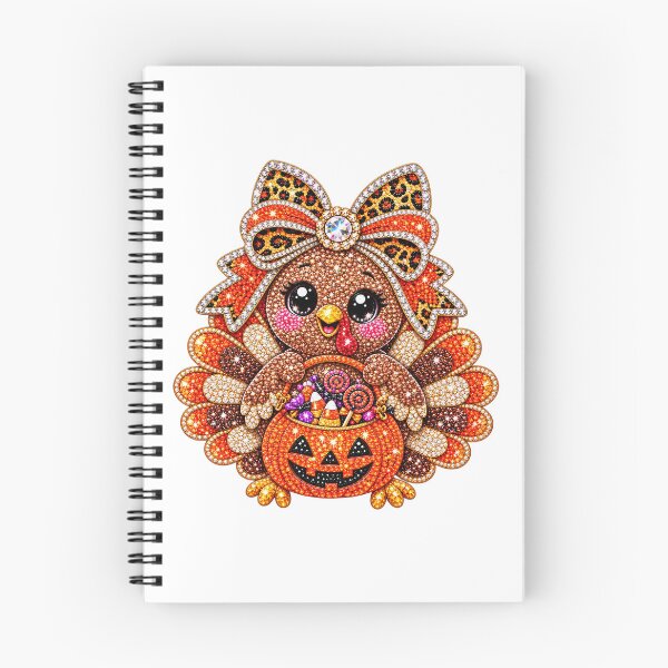 Item preview, Sparkly Diamond Art Turkey Holding Halloween Pumpkin Leopard Bow designed and sold by DYALEEZ-XCR.