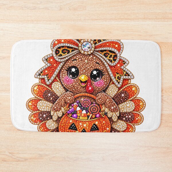 Item preview, Sparkly Diamond Art Turkey Holding Halloween Pumpkin Leopard Bow designed and sold by DYALEEZ-XCR.