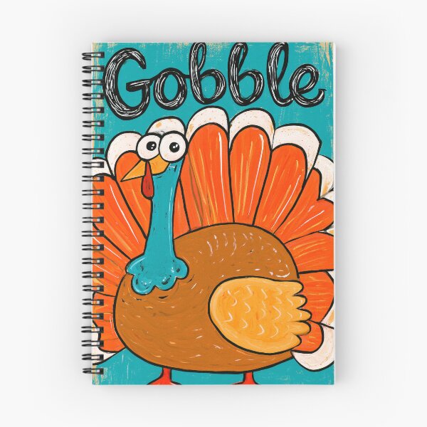Item preview, Gobble Thanksgiving Turkey Cartoon in Bright Colorful Feathers and Playful Blue Background designed and sold by OlfactoART Studio.