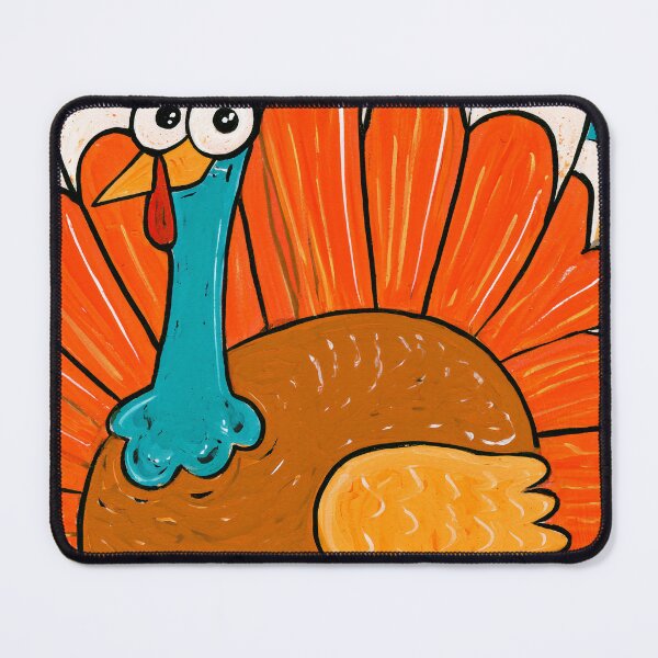 Item preview, Gobble Thanksgiving Turkey Cartoon in Bright Colorful Feathers and Playful Blue Background designed and sold by OlfactoART Studio.