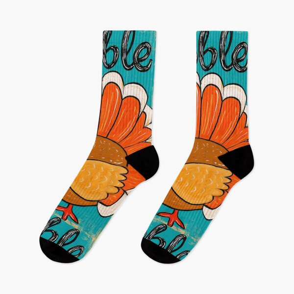 Item preview, Gobble Thanksgiving Turkey Cartoon in Bright Colorful Feathers and Playful Blue Background designed and sold by OlfactoART Studio.