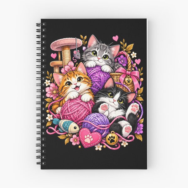 Item preview, Cute Cats and Yarn Lovers Colorful Cat Knitting Illustration designed and sold by ArcaneArtistry.