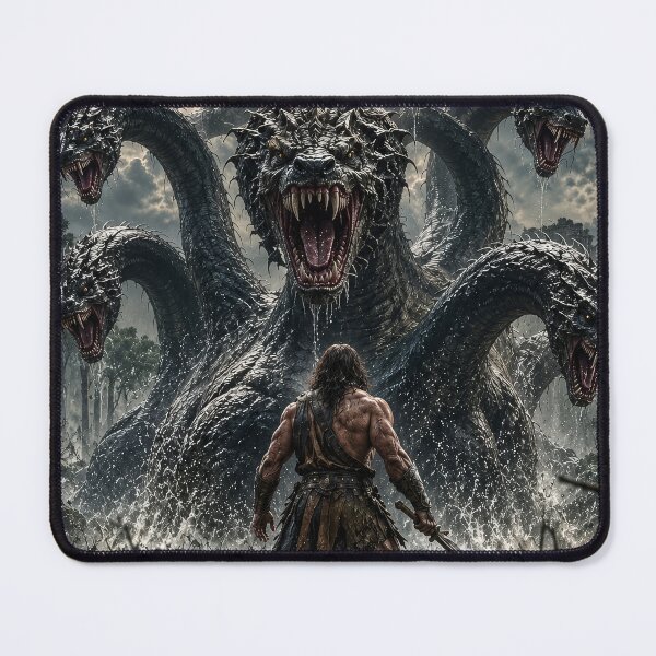 Item preview, Seven Headed Hydra and Warrior – Epic Greek Mythology Monster Fantasy Artwork designed and sold by DrakariArt.
