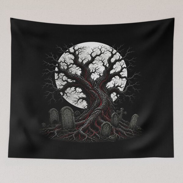 Item preview, Gothic Graveyard Tree Full Moon Crimson Veins Graphic designed and sold by LazyDayzCo.