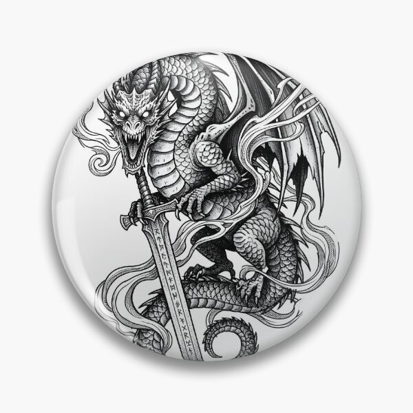 Item preview, White-Eyed Flame Dragon with Skull-Tip Blade - Ink Art designed and sold by DragonSerpent Ink.