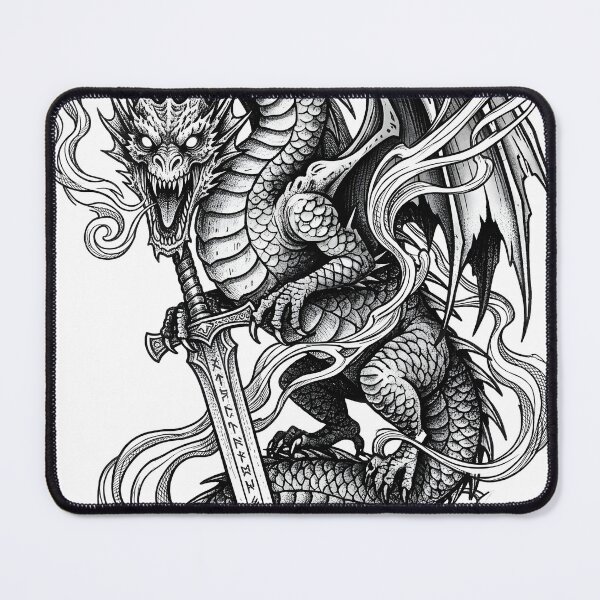 Item preview, White-Eyed Flame Dragon with Skull-Tip Blade - Ink Art designed and sold by DragonSerpent Ink.