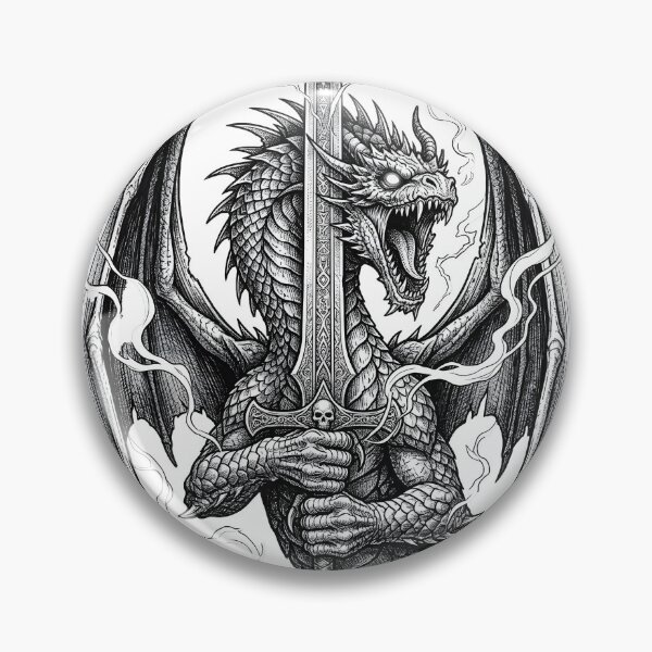 Item preview, Dragon Knight Portrait - Two-Handed Skull Sword Ink Art designed and sold by DragonSerpent Ink.