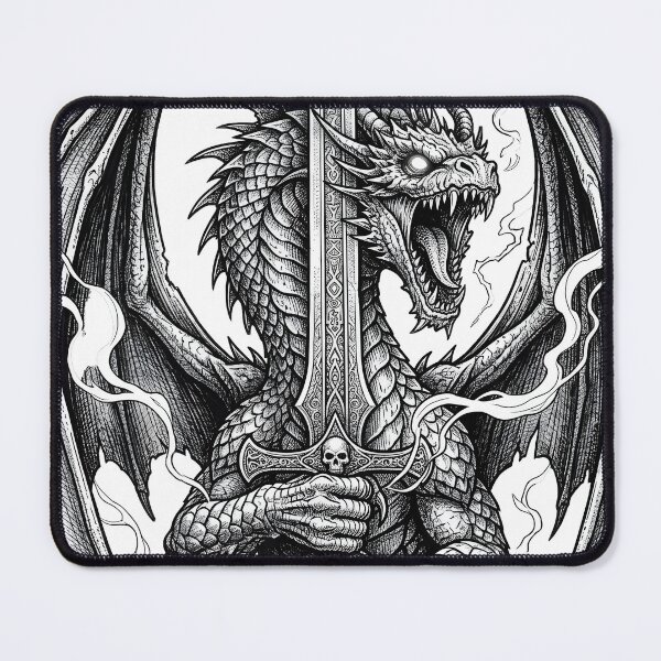 Item preview, Dragon Knight Portrait - Two-Handed Skull Sword Ink Art designed and sold by DragonSerpent Ink.