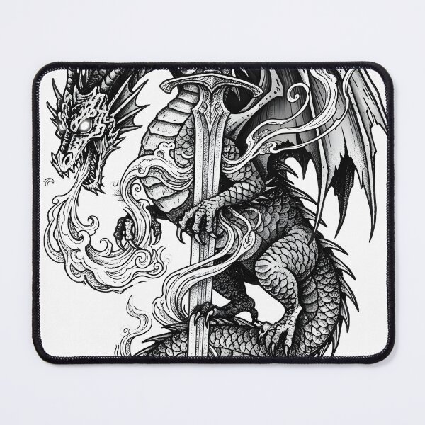 Item preview, Swirling Flame Dragon with Skull Blade - Glowing Eyes Ink Art designed and sold by DragonSerpent Ink.