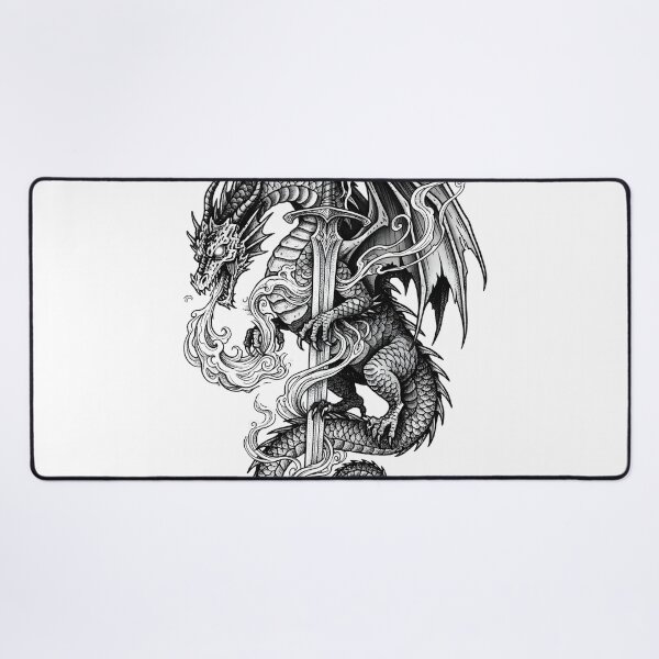 Item preview, Swirling Flame Dragon with Skull Blade - Glowing Eyes Ink Art designed and sold by DragonSerpent Ink.