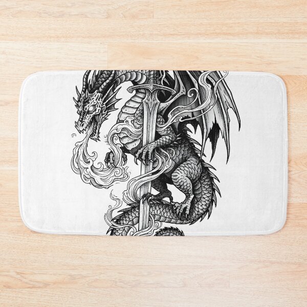 Item preview, Swirling Flame Dragon with Skull Blade - Glowing Eyes Ink Art designed and sold by DragonSerpent Ink.