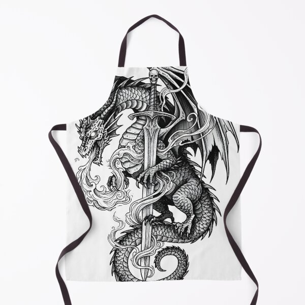 Item preview, Swirling Flame Dragon with Skull Blade - Glowing Eyes Ink Art designed and sold by DragonSerpent Ink.