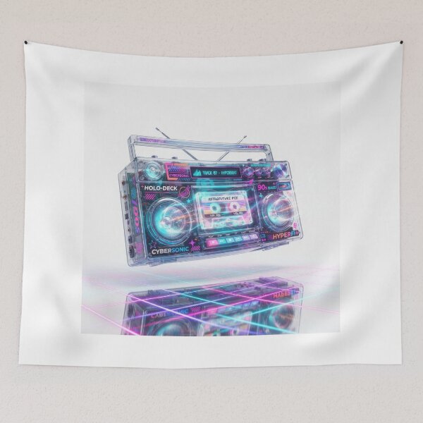 Item preview, Futuristic Cyberpunk Translucent Neon Boombox Artwork designed and sold by Rahat3344.