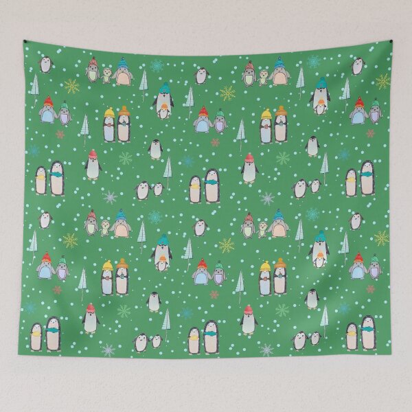 Item preview, Cute penguins hand drawn in watercolor and ink (green) designed and sold by Boy and Belugee Studio.