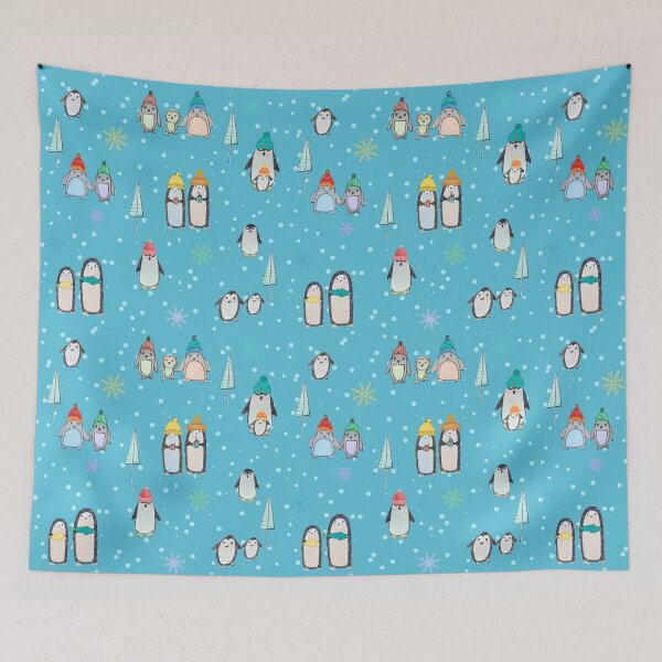 Item preview, Cute penguins hand drawn in watercolor and ink (blue) designed and sold by Boy and Belugee Studio.