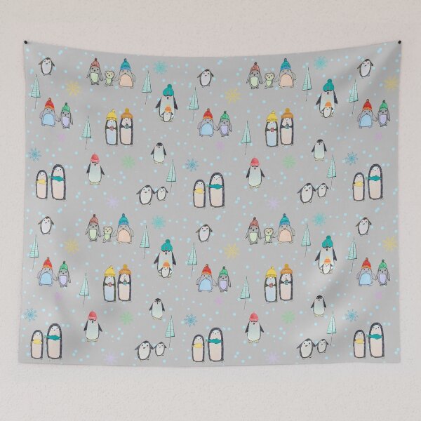 Item preview, Cute penguins hand drawn in watercolor and ink (gray) designed and sold by Boy and Belugee Studio.